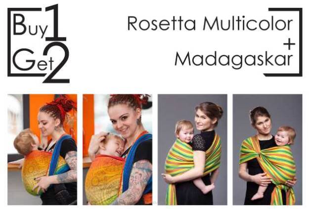 Buy1Get2 Rosetta Multicolor 4.6 + Madagaskar RING L baby wrap, baby wraps, babywearing, wrap, wraps, for children, for child, sling, slings, baby sling, baby slings