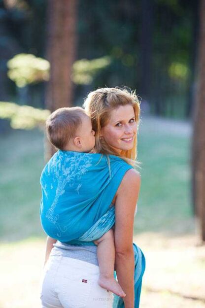 Butterflies Tree Aqua, WRAP, [70% cotton, 30% linen] baby wrap, baby wraps, babywearing, wrap, wraps, for children, for child, sling, slings, baby sling, baby slings