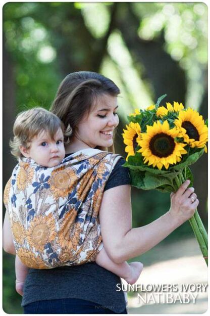 Sunflowers Ivory, WRAP, [50% cotton, 50% bamb.visc.] baby wrap, baby wraps, babywearing, wrap, wraps, for children, for child, sling, slings, baby sling, baby slings