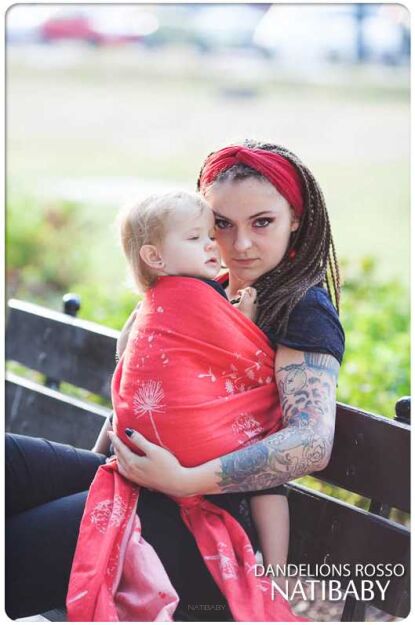 Dandelions Rosso, RING SLING, [68% cotton, 19% ramie, 13% silk] baby wrap, baby wraps, babywearing, wrap, wraps, for children, for child, sling, slings, baby sling, baby slings