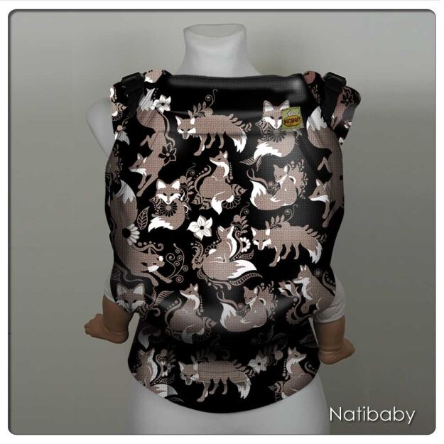 Foxes Nero, NATIGO CARRIER, [100% cotton] baby carrier, baby carriers, ergonomic baby carrier, ergonomic baby carriers, ssc carrier, ssc carriers, ssc baby carrier, ssc baby carriers