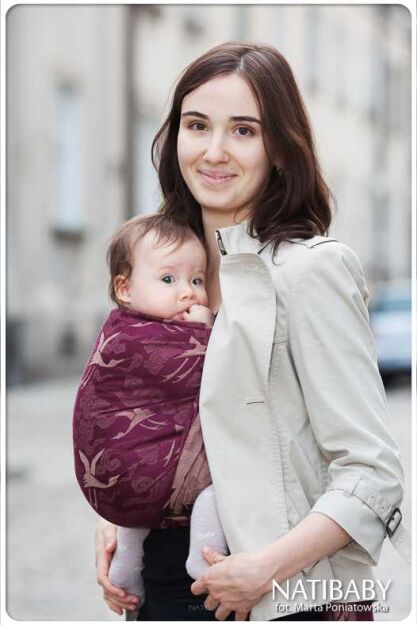 Crane Maroon, RING SLING, [70% cotton, 30% merino] baby wrap, baby wraps, babywearing, wrap, wraps, for children, for child, sling, slings, baby sling, baby slings